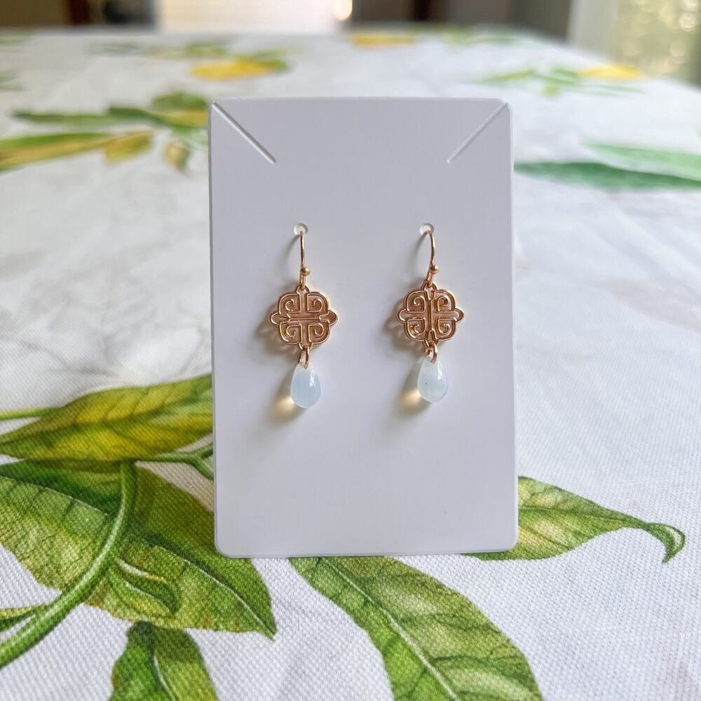 Moonstone Asian Knot Czech Glass Earrings, Opalescent Tibetan Casual Earrings